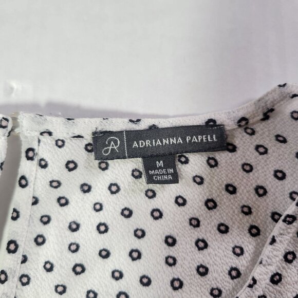 Adrianna Papell White & Black Polka Dot Smocked Hem Cap Sleeve Blouse Size M - Picture 2 of 9
